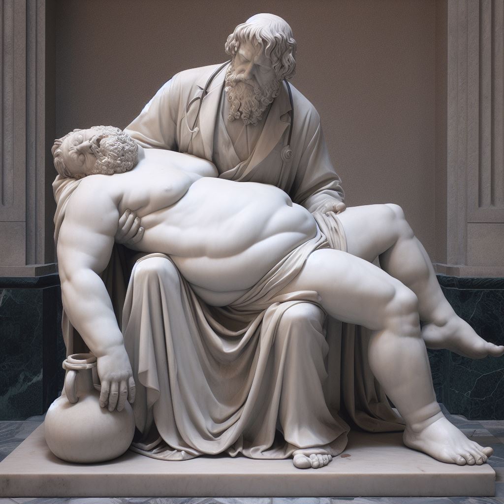 statua di un medico con un alcolizzato