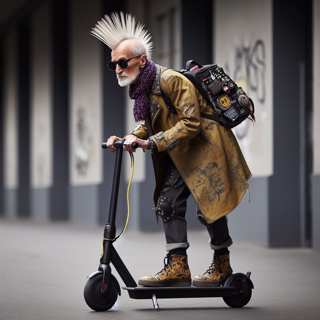 anziano punk su monopattino