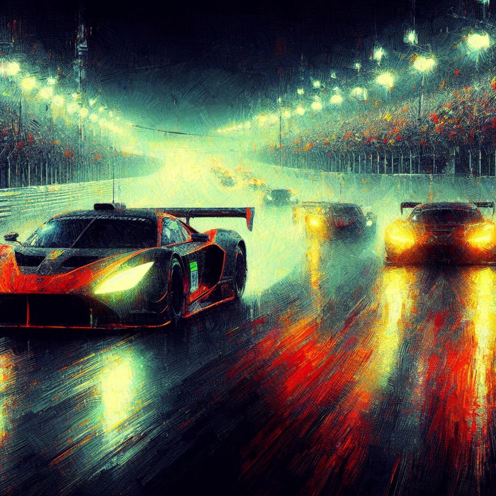 dipinto impressionista di una corsa automobilistica