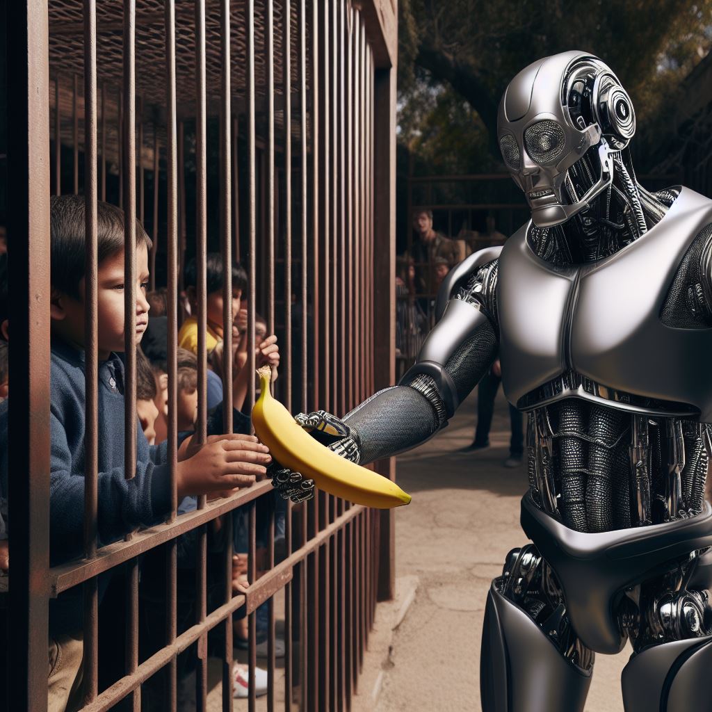 robot consegna un frutto ad un bambino