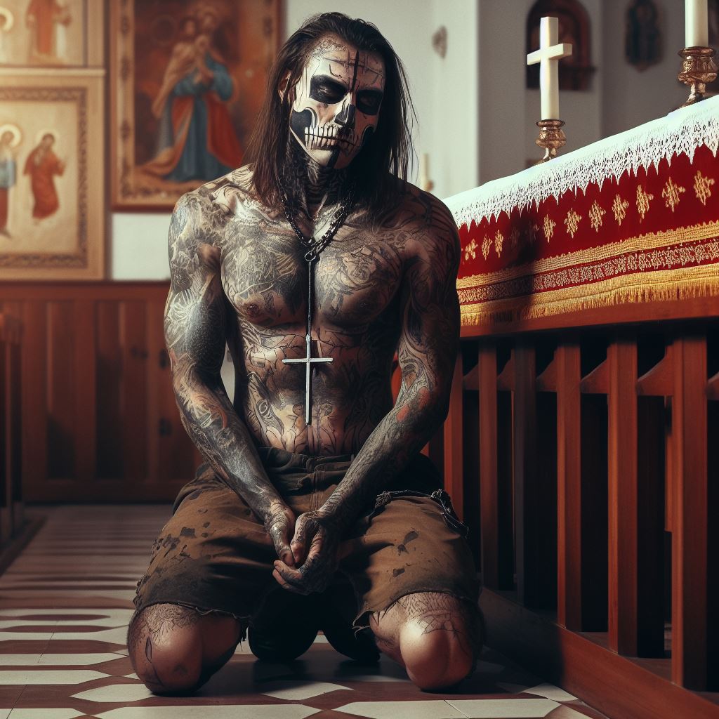 uomo tatuato penitente