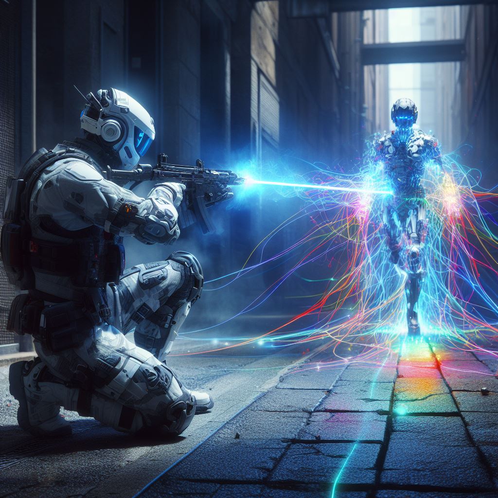 soldato umano spara ad un robot