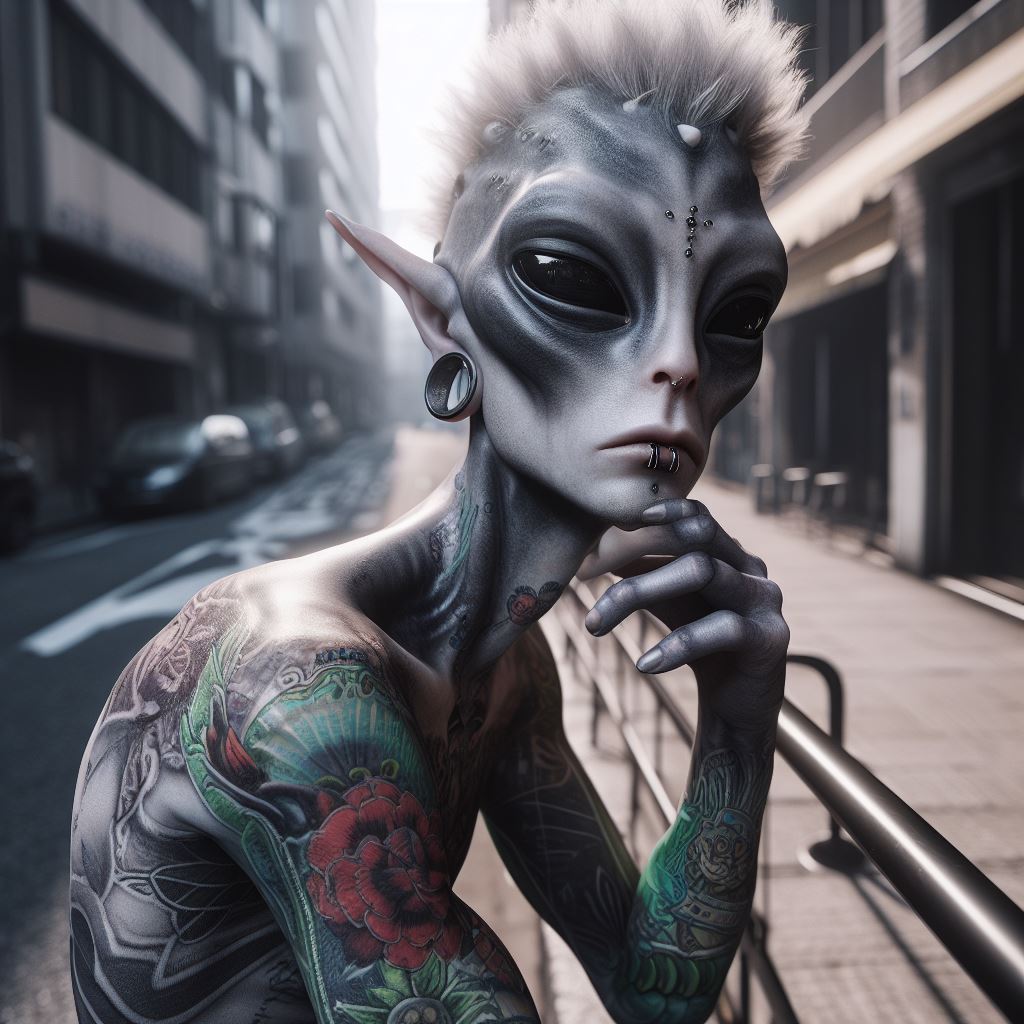 alieno tatuato con piercing