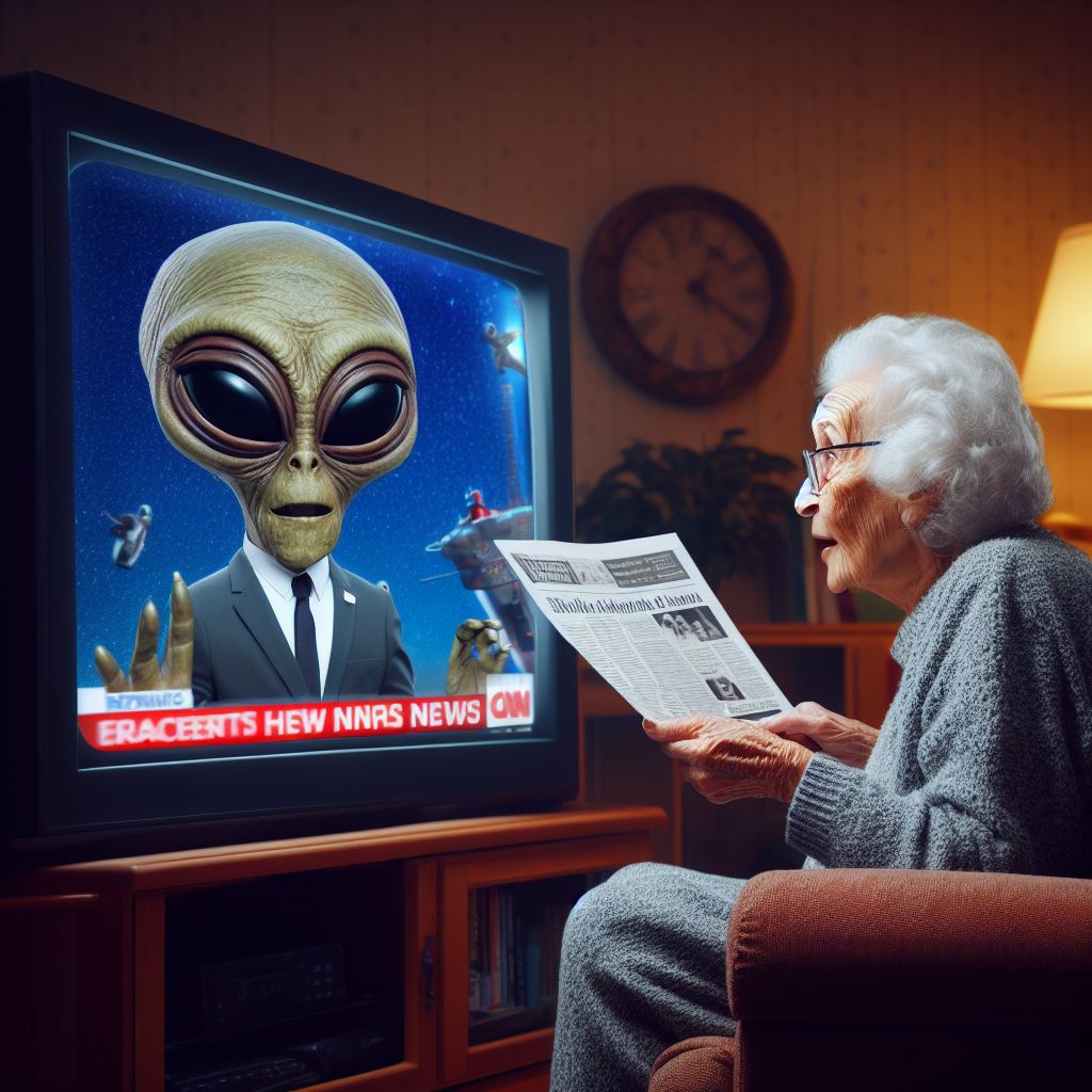anziana manipolata da alieno in TV