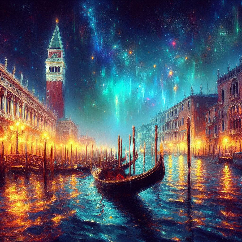 Venezia con aurora boreale