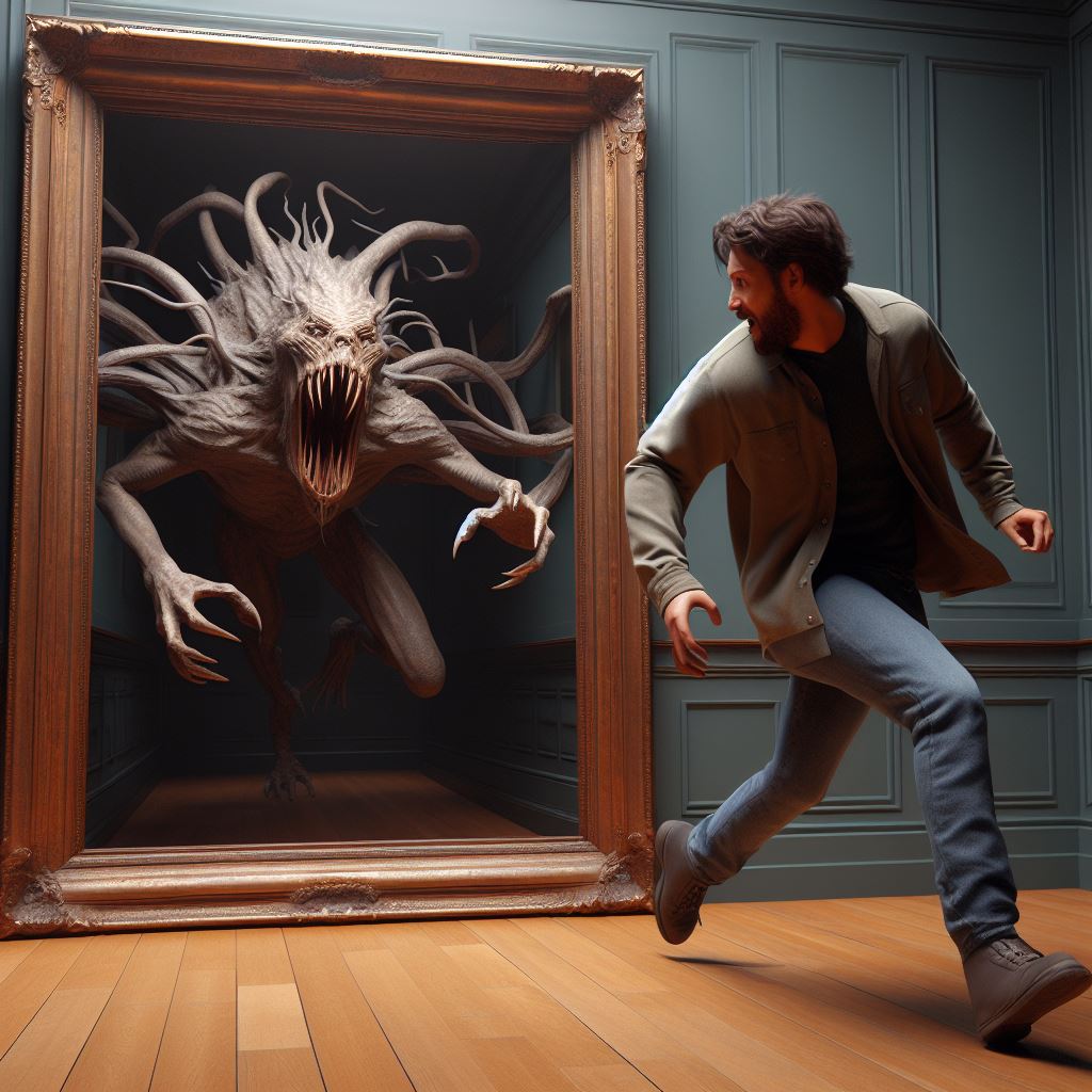 visitatore spaventato da un quadro