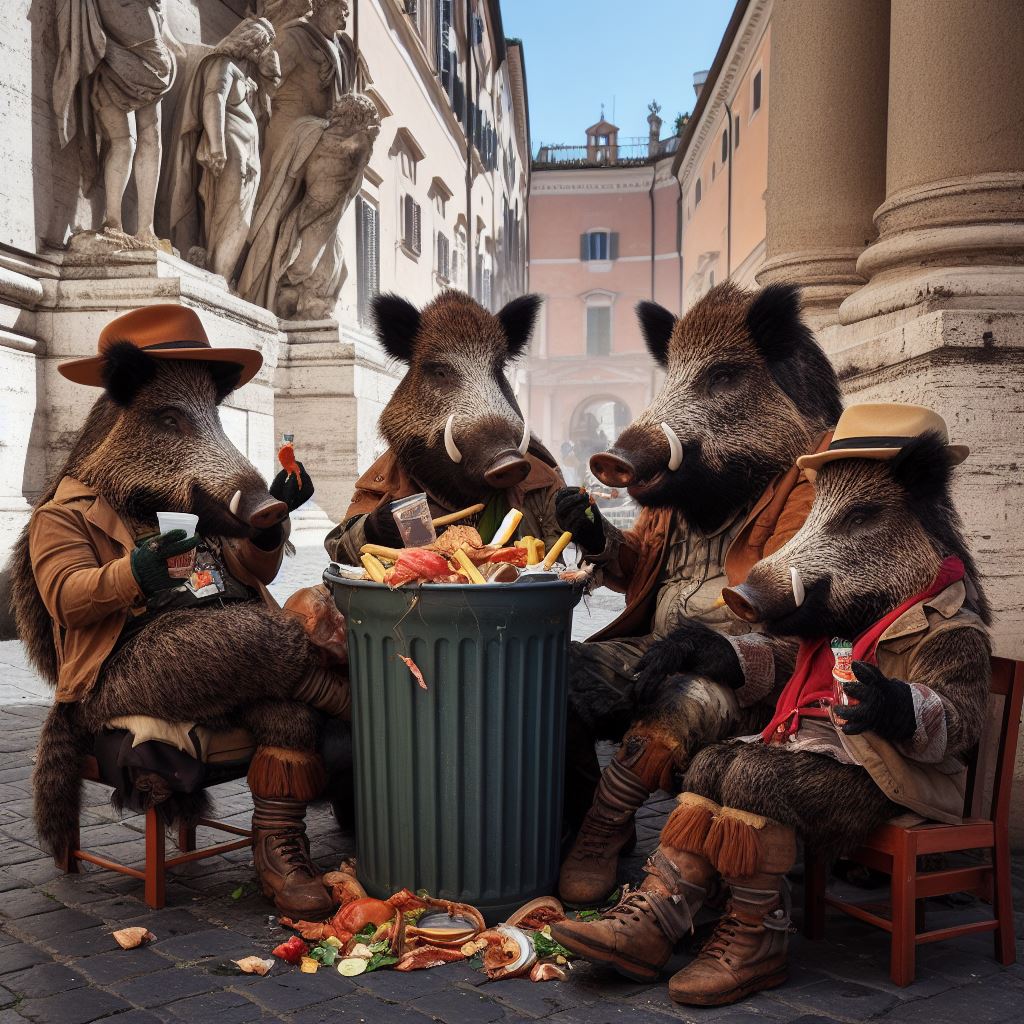 cinghiali mangiano a Roma