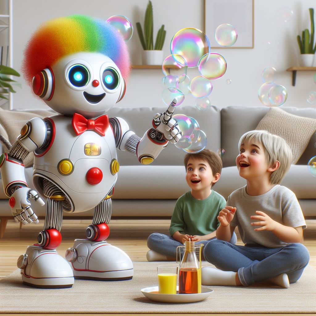 clown robot con bambini